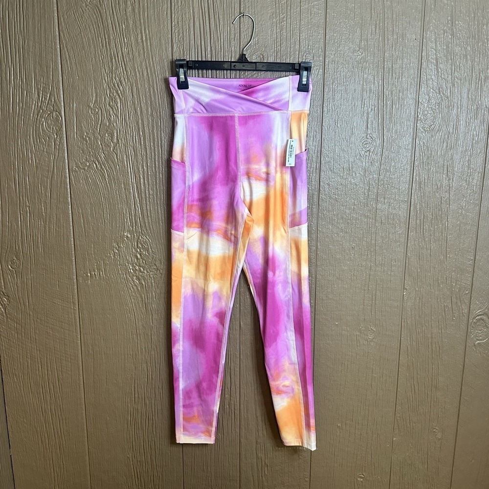 NWT Adore Me Lotus Crossover High Rise Leggings Vibrant Tie-Dye Sz XS Pockets